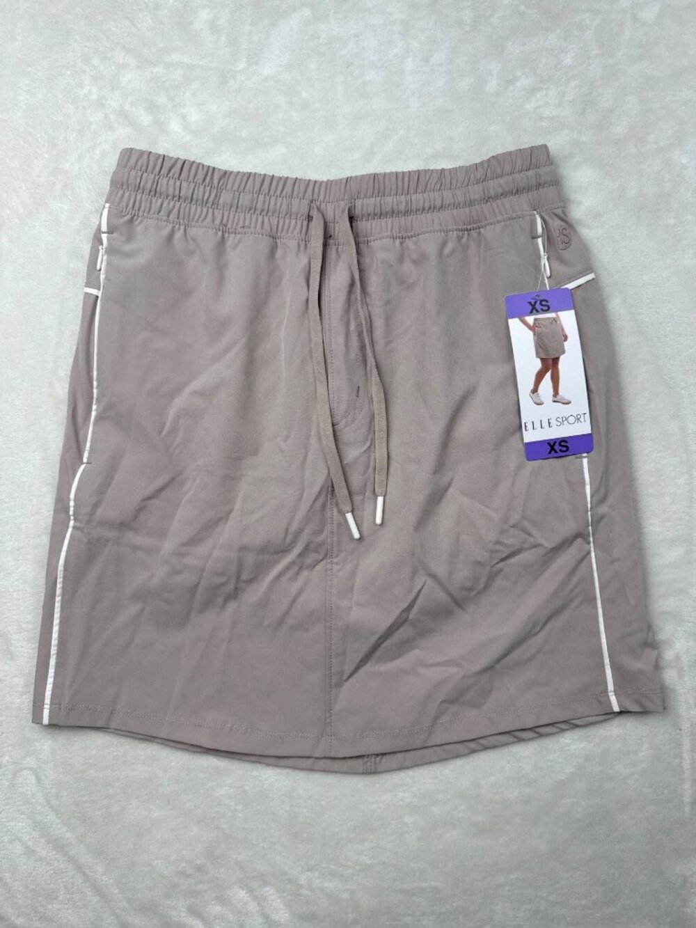 Elle Sport Womens Beige Athletic Skirt XS With Elastic Waistband And White Trim